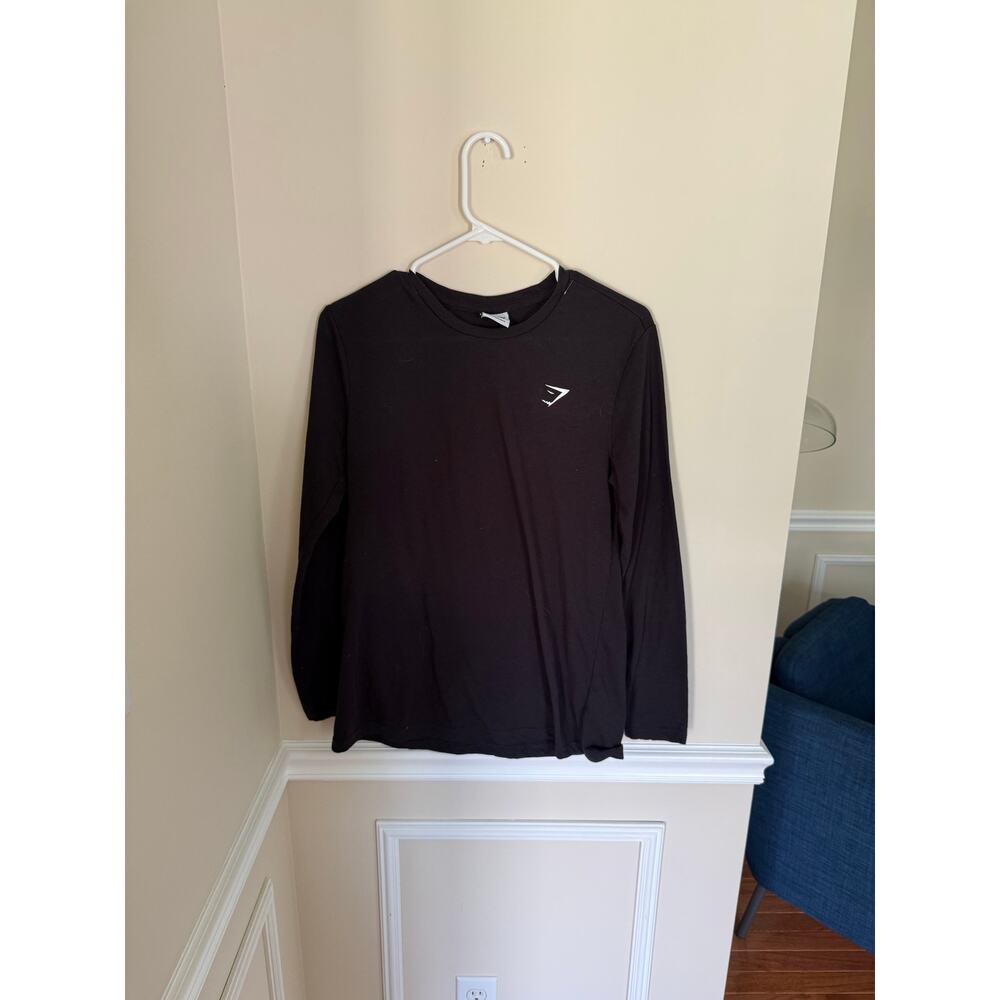 Gymshark Crest Long Sleeve T-Shirt Black Workout Activewear Fitness Athlesuire - Picture 3 of 9